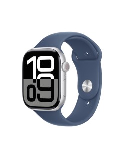 Apple Watch 10 46mm, GPS Silver Aluminium with Denim Sport Band M/L