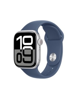 Apple Watch 10 42mm, GPS Silver Aluminium with Denim Sport Band S/M