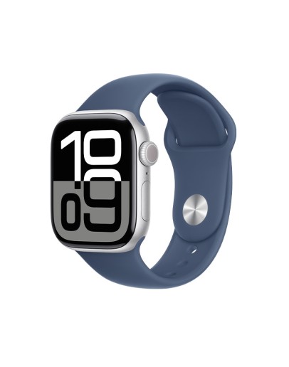 Apple Watch 10 42mm, GPS Silver Aluminium with Denim Sport Band S/M